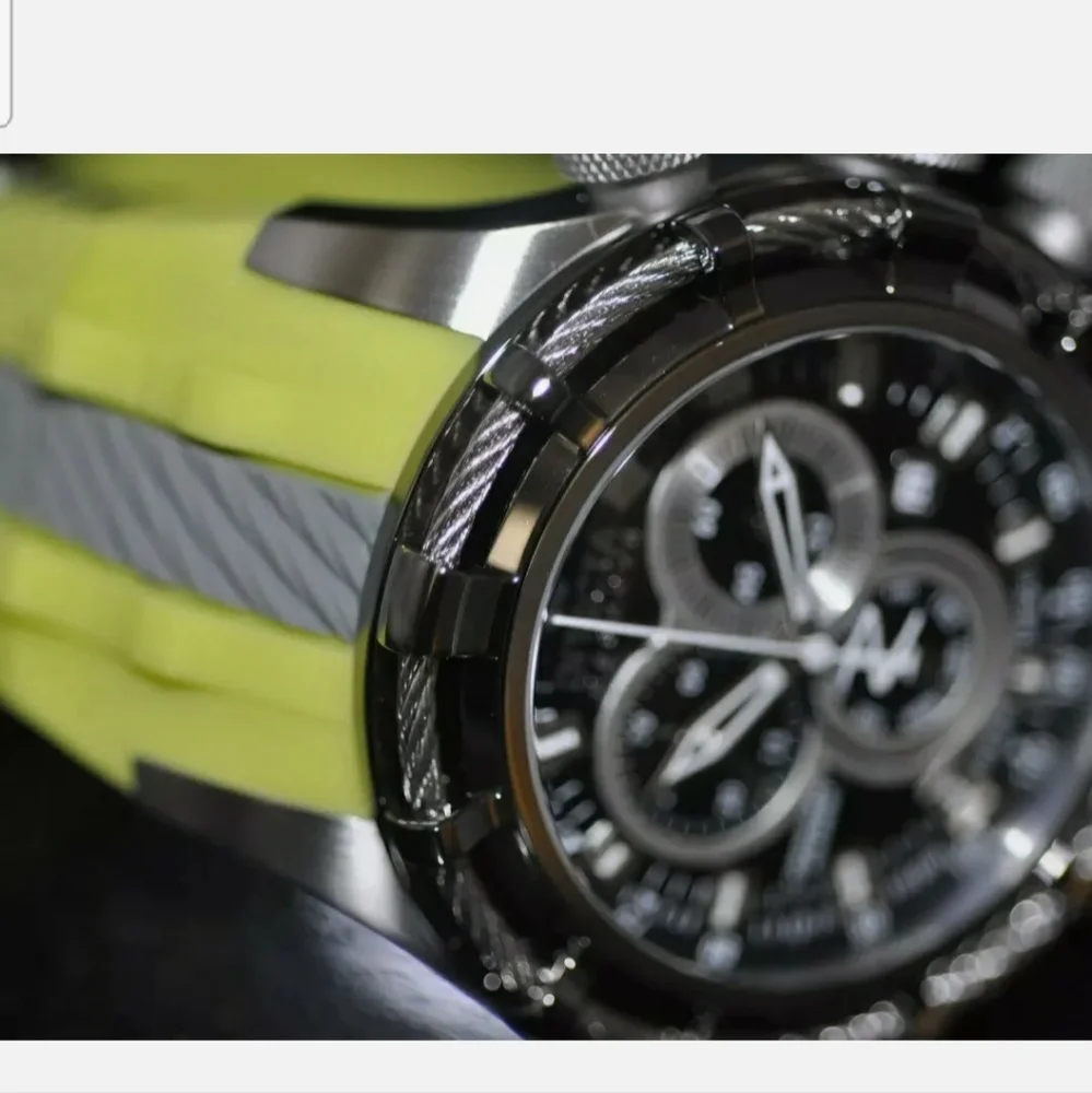 Invicta Men's Rare Reserve Swiss Chronograph Black Dial Lime Poly Watch NEW
